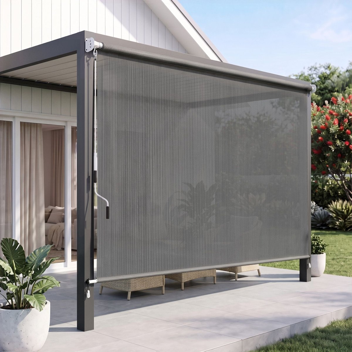 Instahut 3X2.5M HDPE Straight Drop Awning Outdoor Roller Blind Shade Screen Grey | Home & Garden > Shading > Awnings