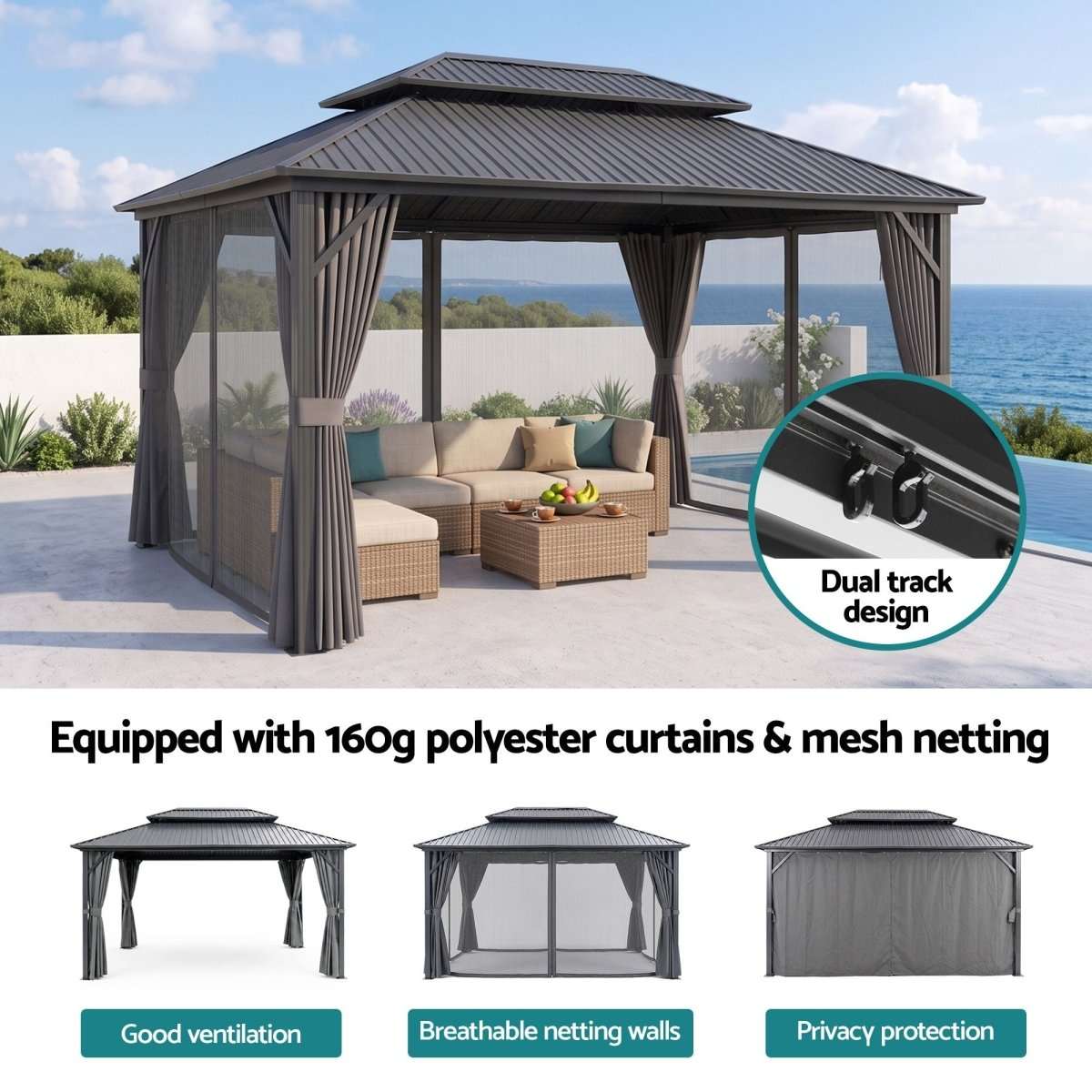 Instahut 3x4.25m Gazebo Hardtop Steel Roof Outdoor Pavilion | Home & Garden > Shading > Canopies & Gazebos
