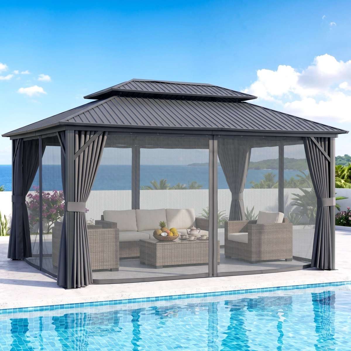 Instahut 3x4.25m Gazebo Hardtop Steel Roof Outdoor Pavilion | Home & Garden > Shading > Canopies & Gazebos