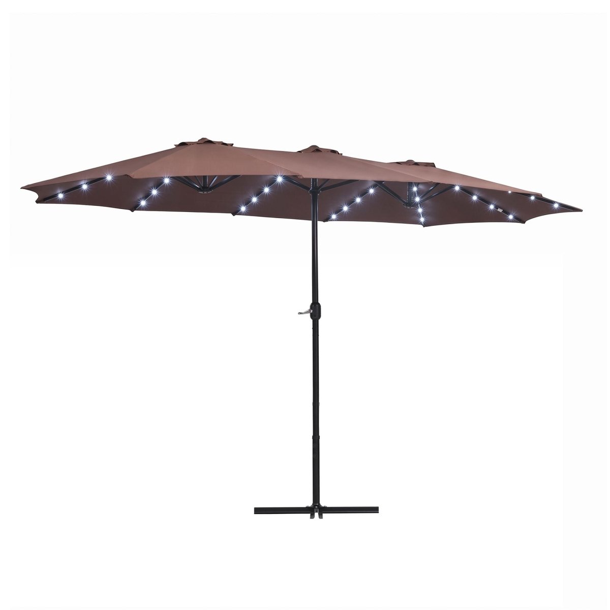 Instahut 4.57m Double-Sided Solar LED Outdoor Umbrella - Brown