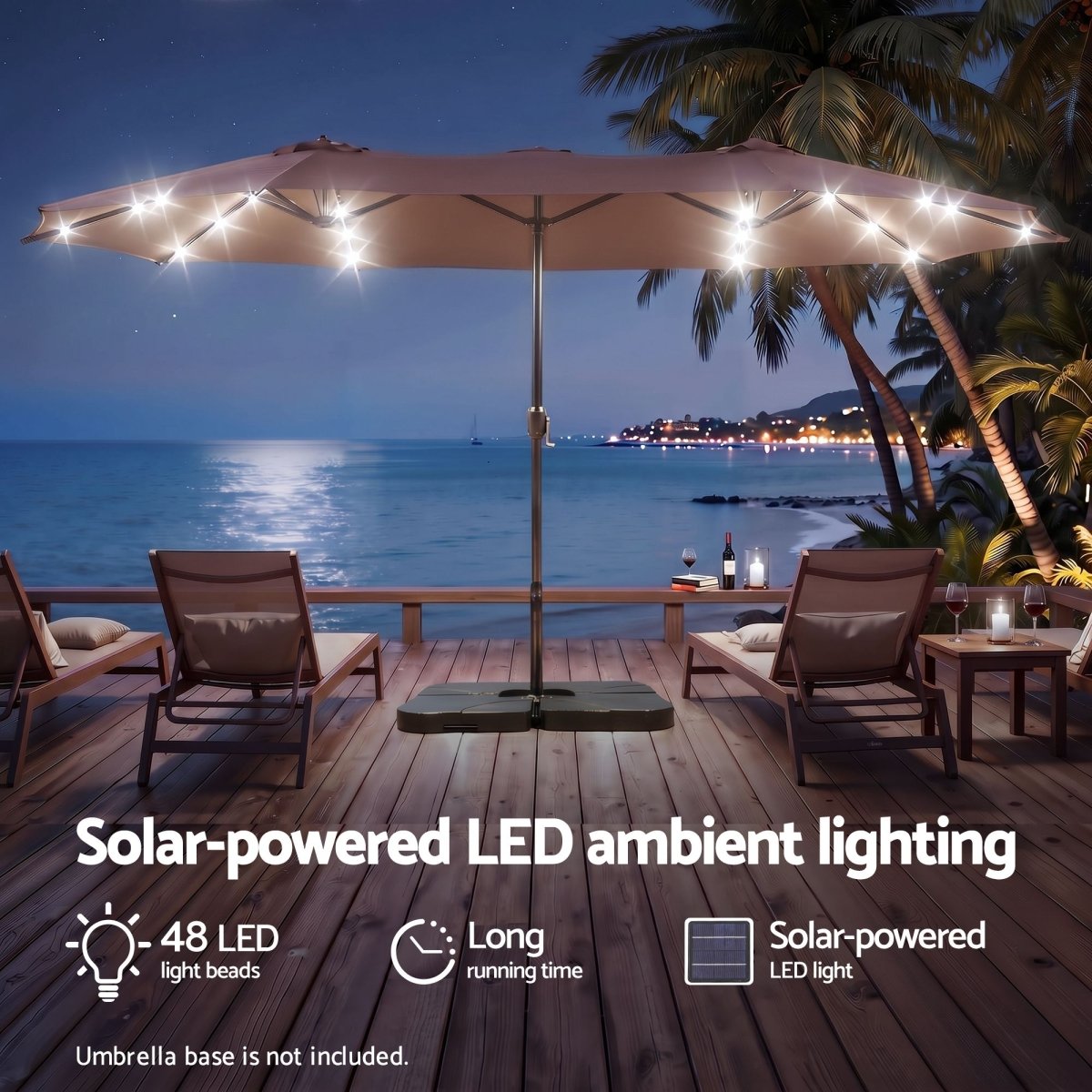 Instahut 4.57m Double-Sided Solar LED Outdoor Umbrella - Brown