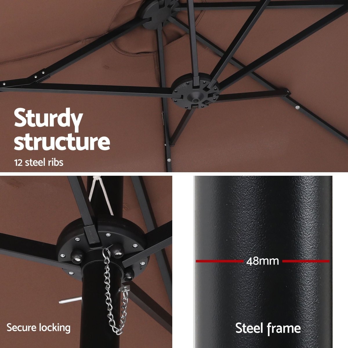 Instahut 4.57m Double-Sided Solar LED Outdoor Umbrella - Brown