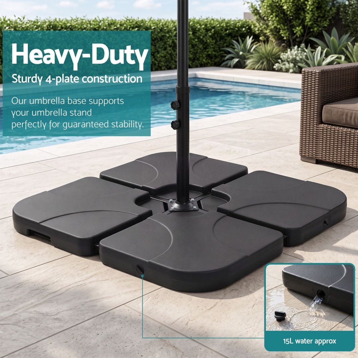 Instahut 4.57m Double-Sided Solar LED Umbrella with Base - Brown – product gallery image 9