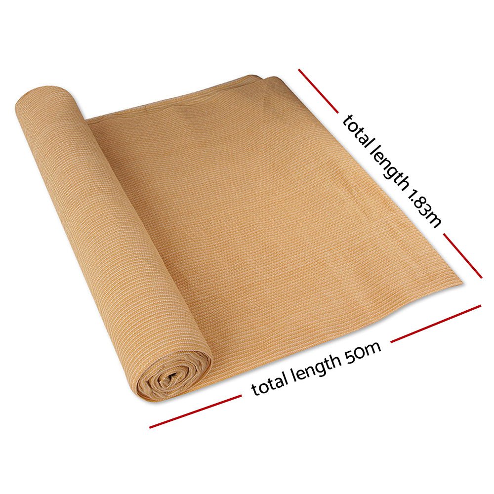 Instahut 50% Shade Cloth 1.83x50m Shadecloth Sail Heavy Duty Beige - Outdoorium