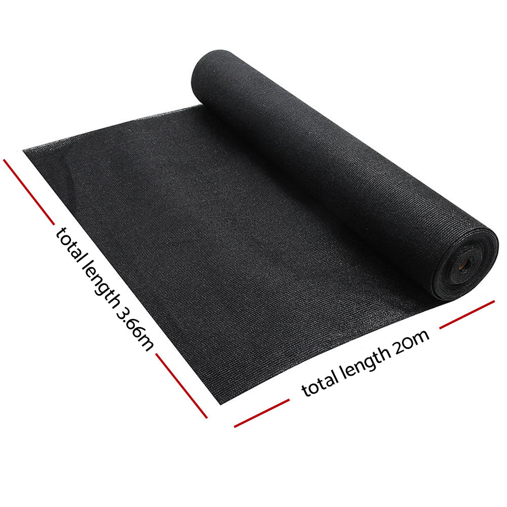 Instahut 50% Shade Cloth 3.66x20m Shadecloth Sail Heavy Duty Black - Outdoorium