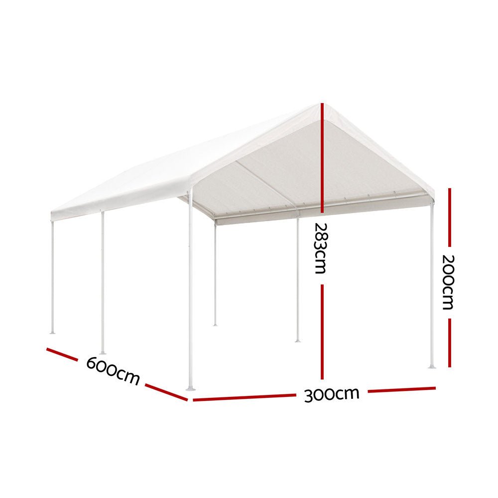 Instahut Carports 3x6m Carport Kits Steel Shelter Gazebo Canopy Garage Portable Garden Shed - Outdoorium