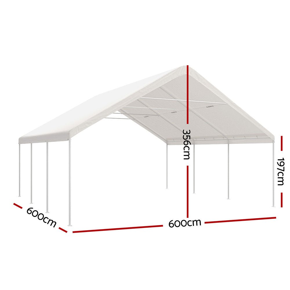 Instahut Carports 6x6m Carport Kits Steel Shelter Gazebo Canopy Garage Portable Garden Shed - Outdoorium