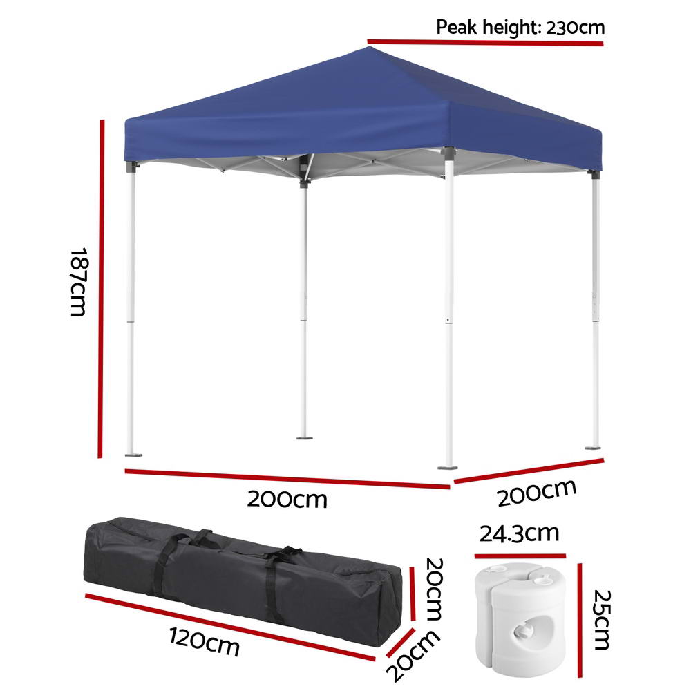 Instahut Gazebo 2x2m Outdoor Patio Garden Marquee Shade w/ Base Pods Blue - Outdoorium