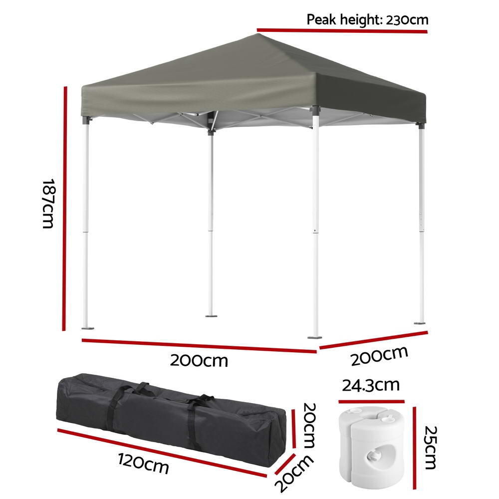 Instahut Gazebo 2x2m Outdoor Patio Garden Marquee Shade w/ Base Pods Grey - Outdoorium