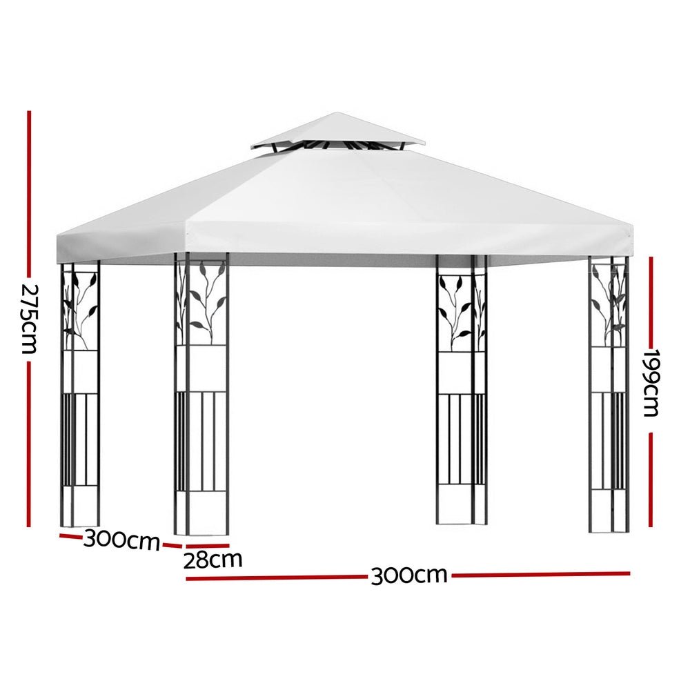 Instahut Gazebo 3x3m Marquee Outdoor Wedding Party Event Tent Home Iron Art Shade White - Outdoorium