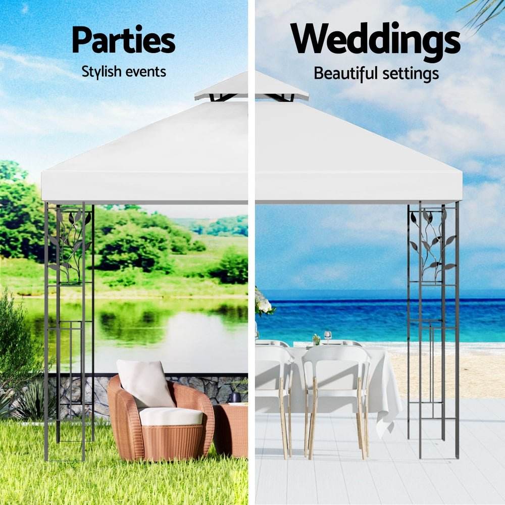 Instahut Gazebo 3x3m Marquee Outdoor Wedding Party Event Tent Home Iron Art Shade White - Outdoorium