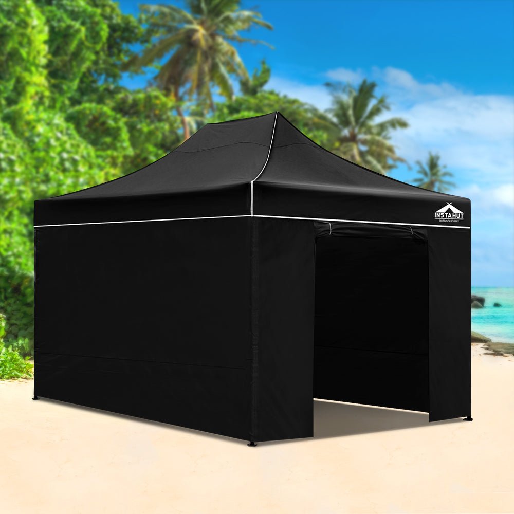 Instahut Gazebo 3x4.5 Pop Up Marquee Folding Tent Wedding Gazebos Camping Outdoor Shade Canopy Black - Outdoorium