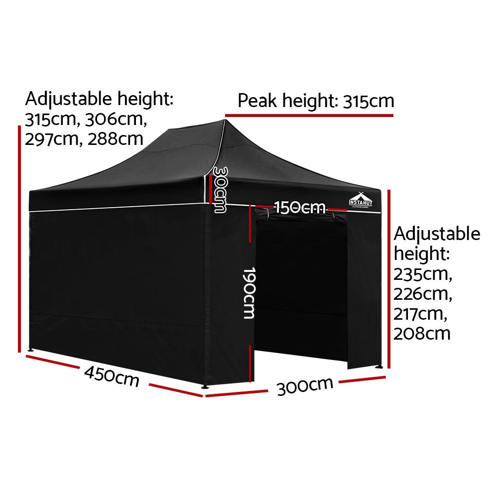 Instahut Gazebo 3x4.5 Pop Up Marquee Folding Tent Wedding Gazebos Camping Outdoor Shade Canopy Black - Outdoorium