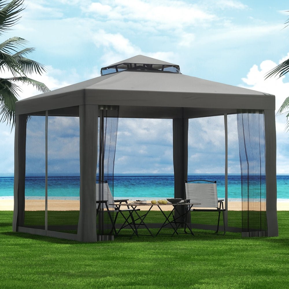 Instahut Gazebo Marquee 3m Outdoor Event Tent Camping Party Mesh Wall Canopy Grey | Outdoorium