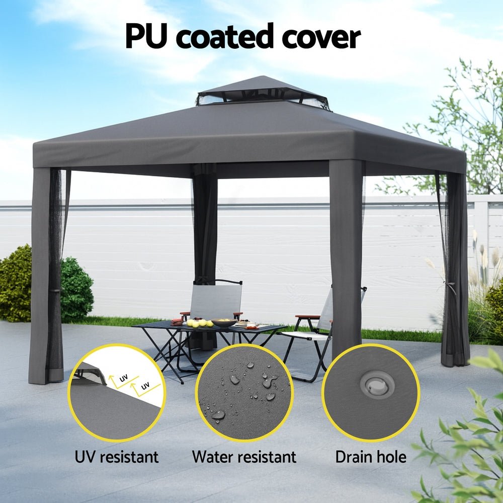 Instahut Gazebo Marquee 3m Outdoor Event Tent Camping Party Mesh Wall Canopy Grey | Outdoorium