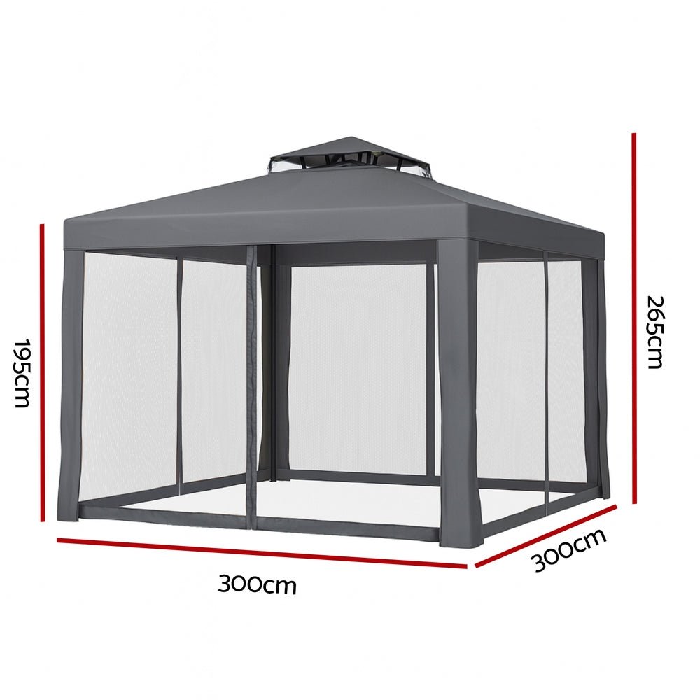 Instahut Gazebo Marquee 3m Outdoor Event Tent Camping Party Mesh Wall Canopy Grey | Outdoorium