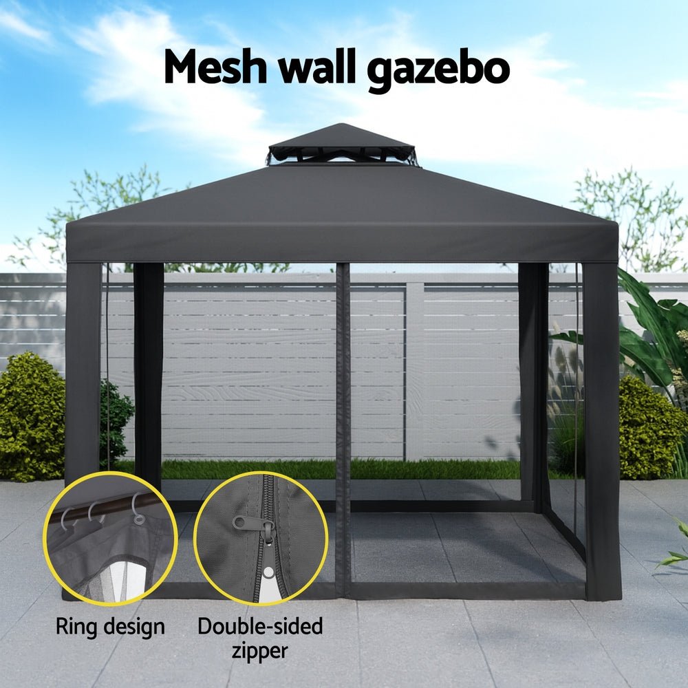 Instahut Gazebo Marquee 3m Outdoor Event Tent Camping Party Mesh Wall Canopy Grey | Outdoorium