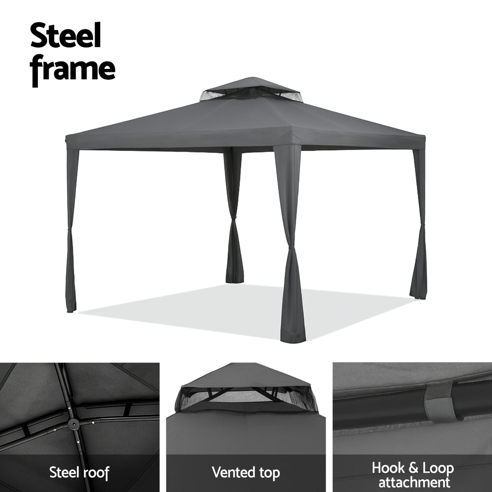 Instahut Gazebo Marquee 3m Outdoor Event Tent Camping Party Mesh Wall Canopy Grey | Outdoorium