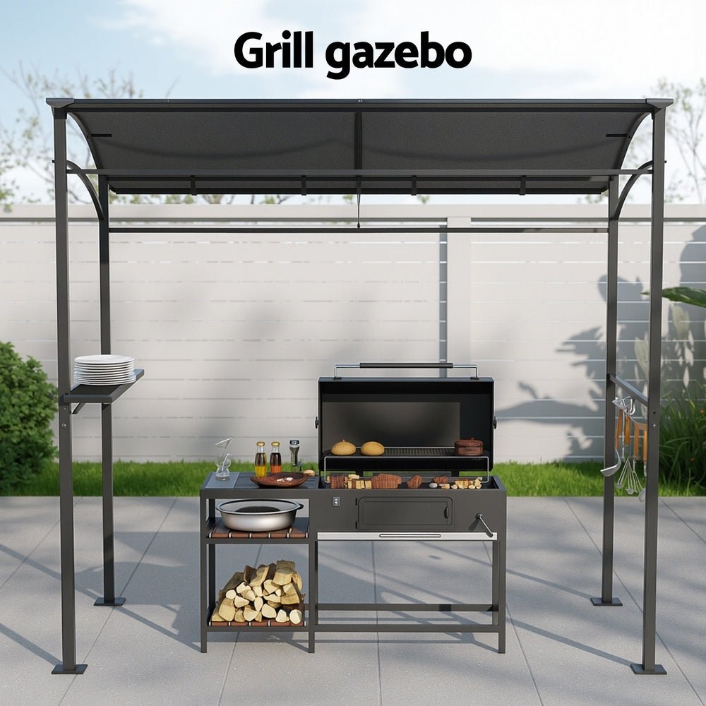 Instahut Gazebo Outdoor BBQ Grill Patio Garden Marquee Shade Shelter Shelf Hooks Grey | Outdoorium