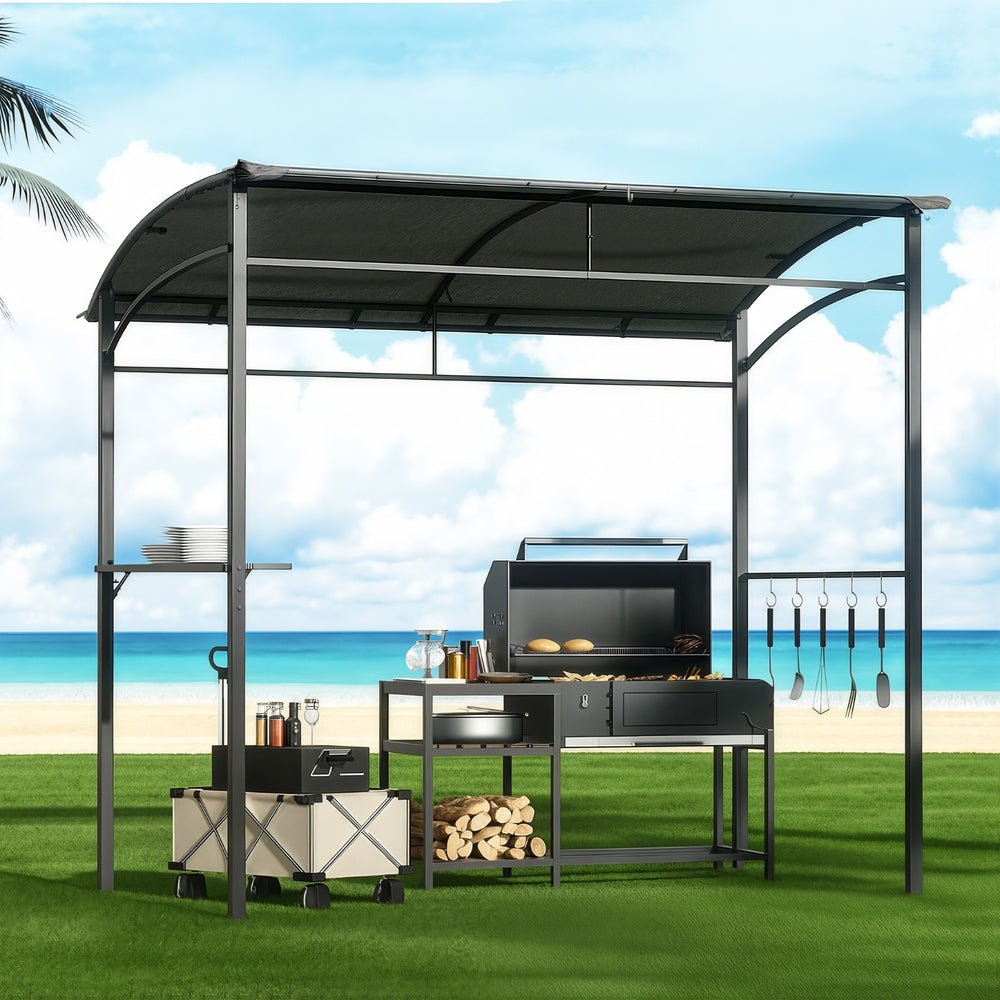 Instahut Gazebo Outdoor BBQ Grill Patio Garden Marquee Shade Shelter Shelf Hooks Grey | Outdoorium