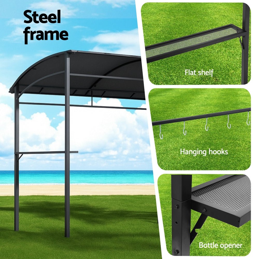 Instahut Gazebo Outdoor BBQ Grill Patio Garden Marquee Shade Shelter Shelf Hooks Grey | Outdoorium