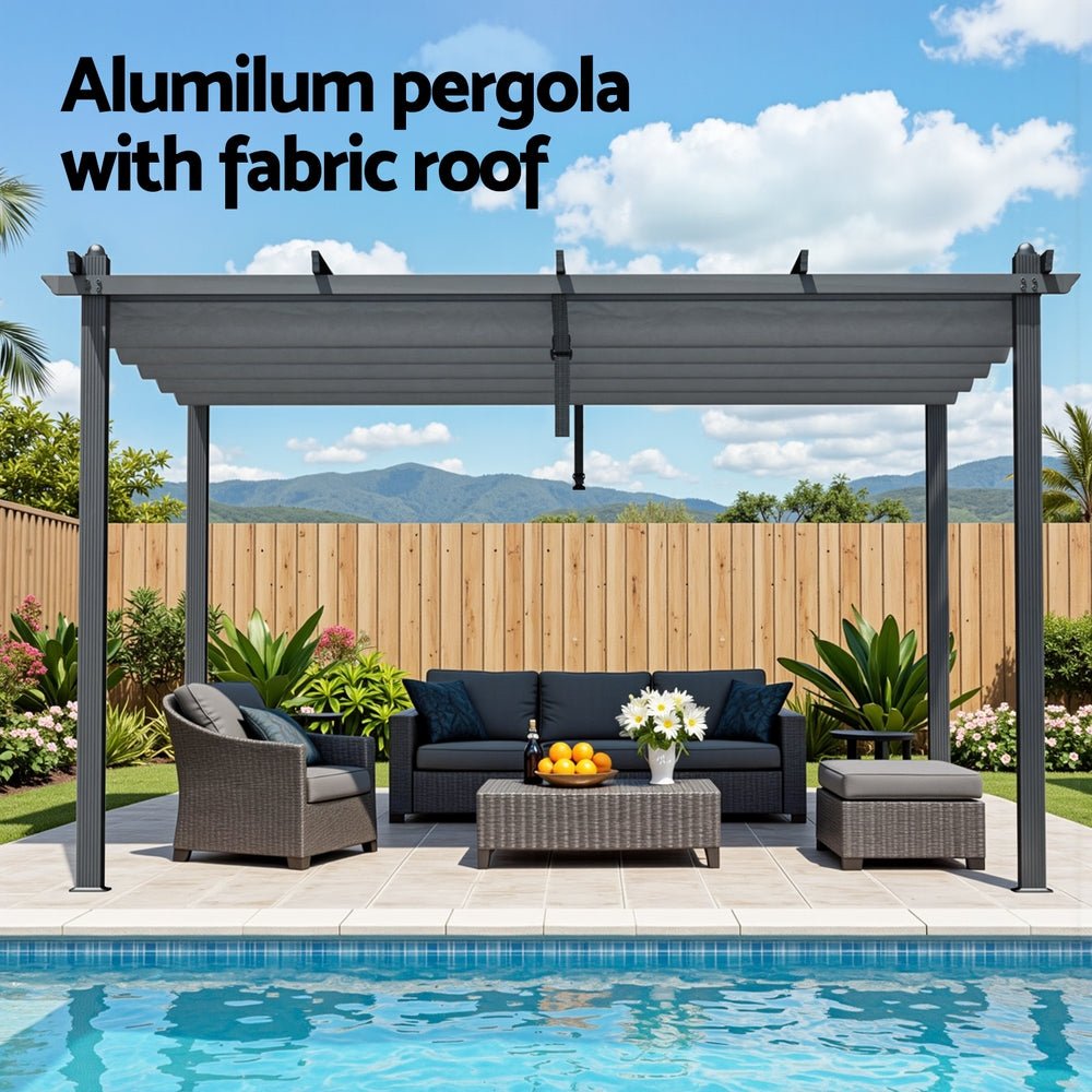 Instahut Gazebo Outdoor Garden Pergola Aluminium Frame Adjustable Canopy 3x4m Grey | Outdoorium