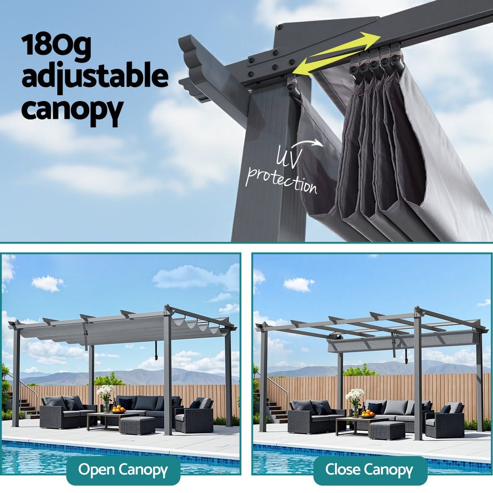 Instahut Gazebo Outdoor Garden Pergola Aluminium Frame Adjustable Canopy 3x4m Grey | Outdoorium