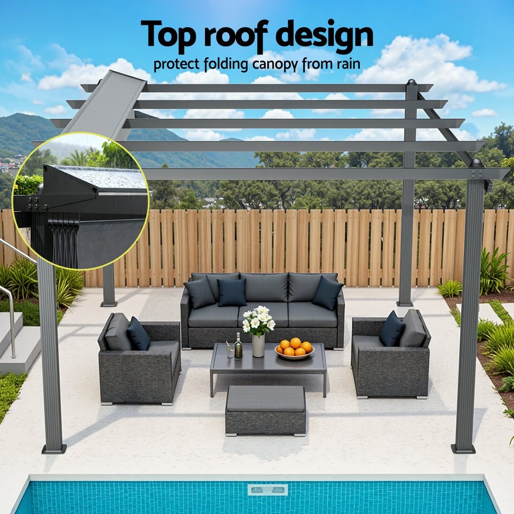 Instahut Gazebo Outdoor Garden Pergola Aluminium Frame Adjustable Canopy 3x4m Grey | Outdoorium