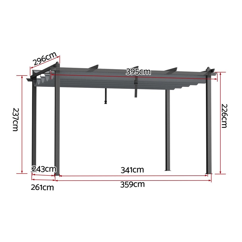 Instahut Gazebo Outdoor Garden Pergola Aluminium Frame Adjustable Canopy 3x4m Grey | Outdoorium
