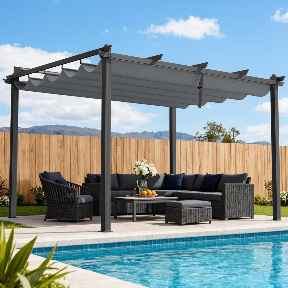 Instahut Gazebo Outdoor Garden Pergola Aluminium Frame Adjustable Canopy 3x4m Grey | Outdoorium