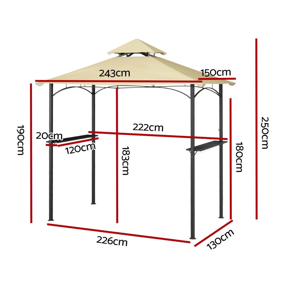 Instahut Gazebo Outdoor Patio Marquee BBQ Grill Shelter Garden Shade Hooks Beige - Outdoorium