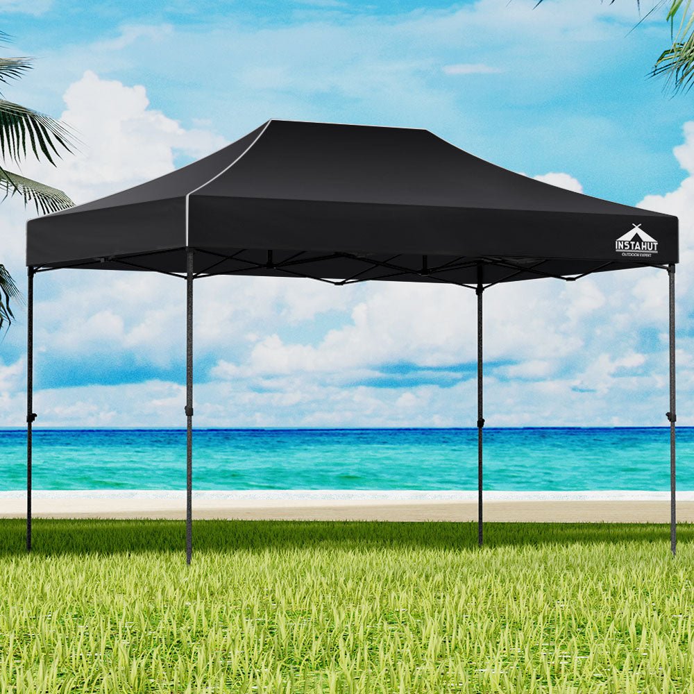 Instahut Gazebo Pop Up 3x4.5m w/Base Podx4 Marquee Folding Outdoor Wedding Camping Tent Shade Canopy Black - Outdoorium