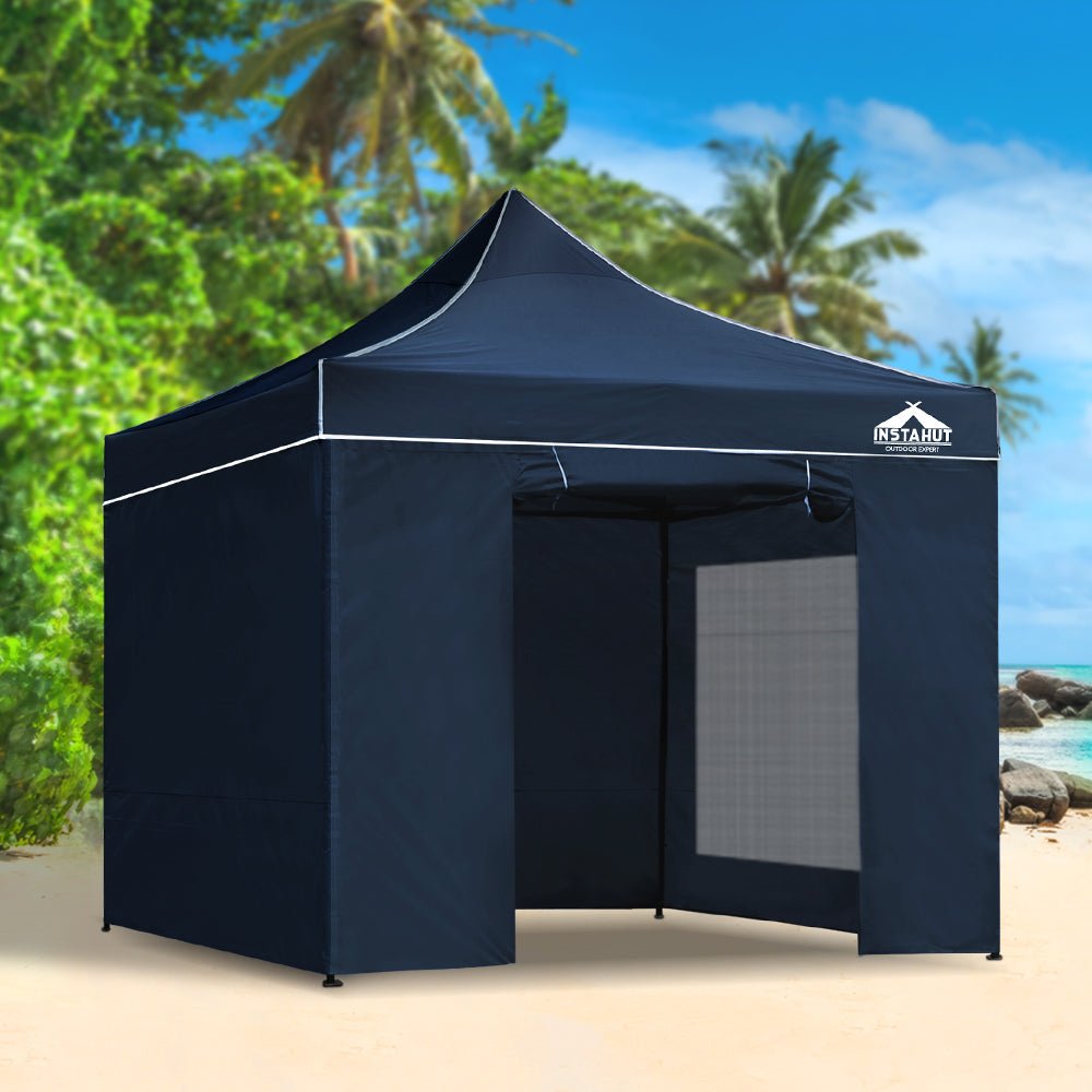 Instahut Gazebo Pop Up Marquee 3x3m Folding Wedding Tent Gazebos Shade Navy - Outdoorium