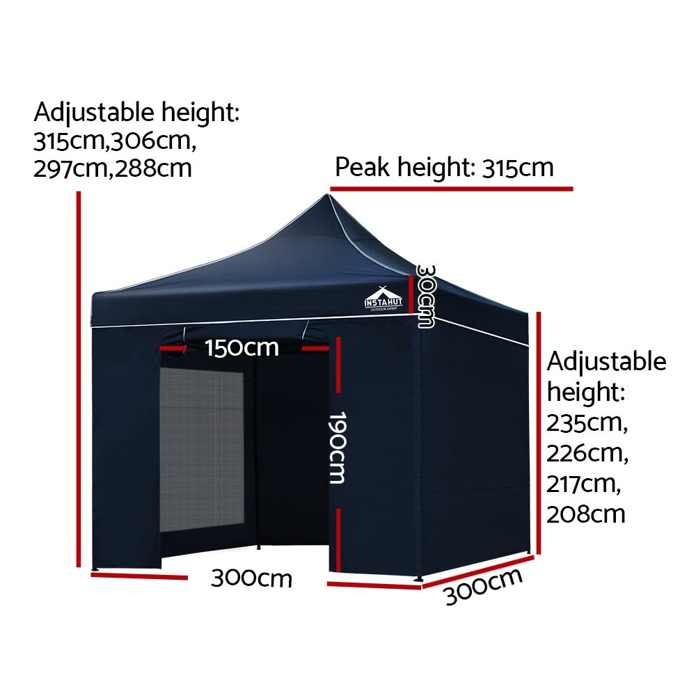 Instahut Gazebo Pop Up Marquee 3x3m Folding Wedding Tent Gazebos Shade Navy - Outdoorium