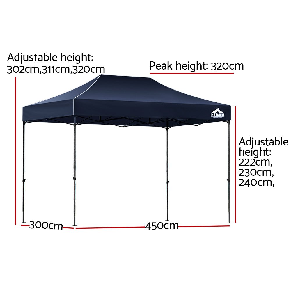 Instahut Gazebo Pop Up Marquee 3x4.5m Folding Tent Wedding Outdoor Camping Canopy Gazebos Shade Navy - Outdoorium