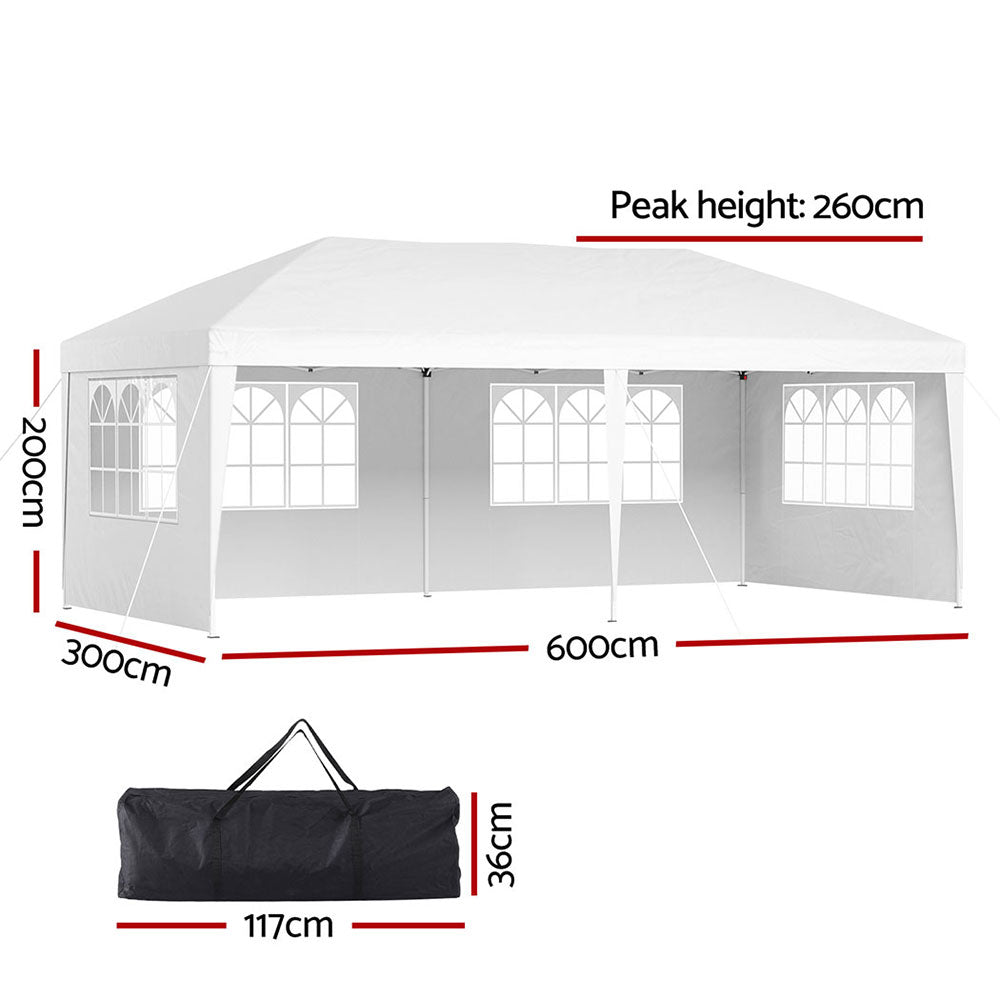 Instahut Gazebo Pop Up Marquee 3x6m Wedding Party Outdoor Camping Tent Canopy Side Wall White - Outdoorium