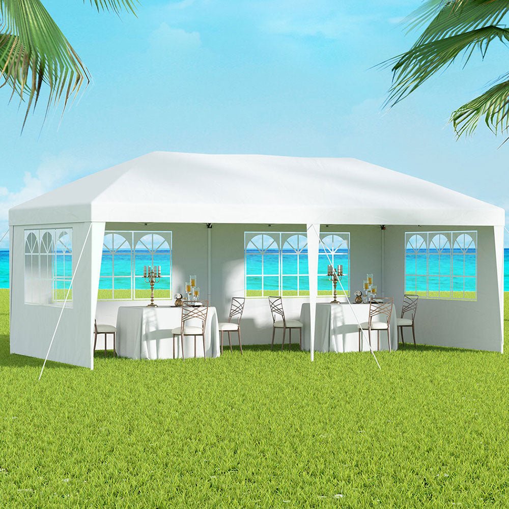 Instahut Gazebo Pop Up Marquee 3x6m Wedding Party Outdoor Camping Tent Canopy Side Wall White - Outdoorium