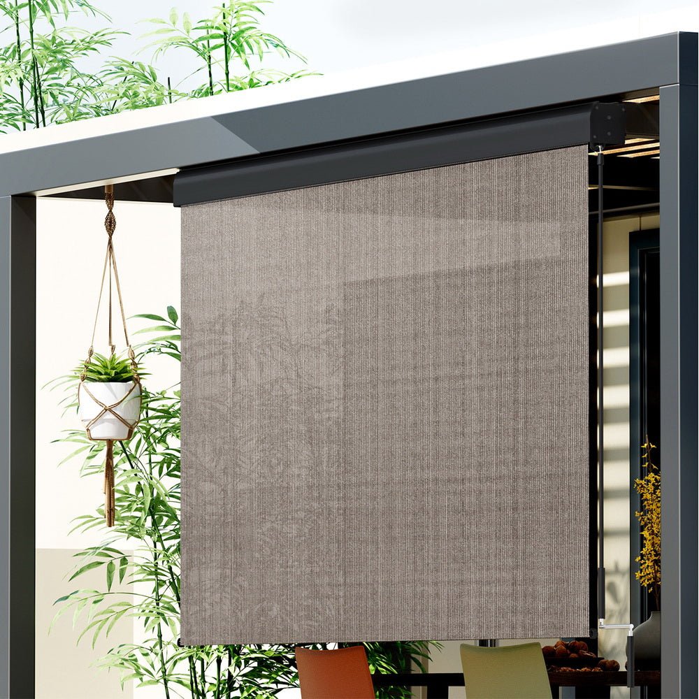 Instahut Outdoor Blinds Light Filtering Roll Down Awning Shade 2.1X2.5M Brown - Outdoorium