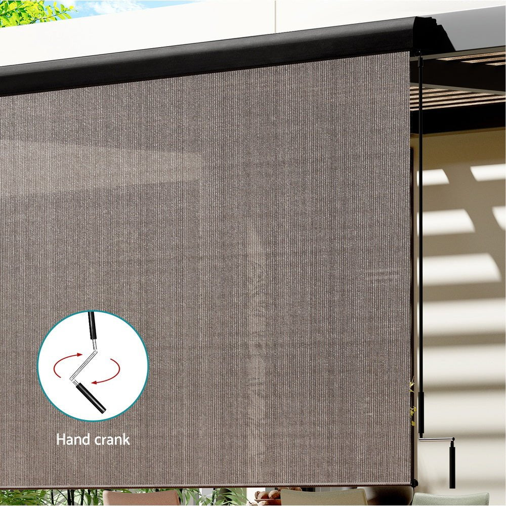 Instahut Outdoor Blinds Light Filtering Roll Down Awning Shade 2.1X2.5M Brown - Outdoorium