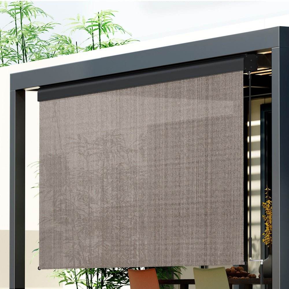 Instahut 3X2.5M Outdoor Blinds Awning Roll Down Retractable Knit Fabric Outdoor Blinds Window Shade Brown - Outdoorium