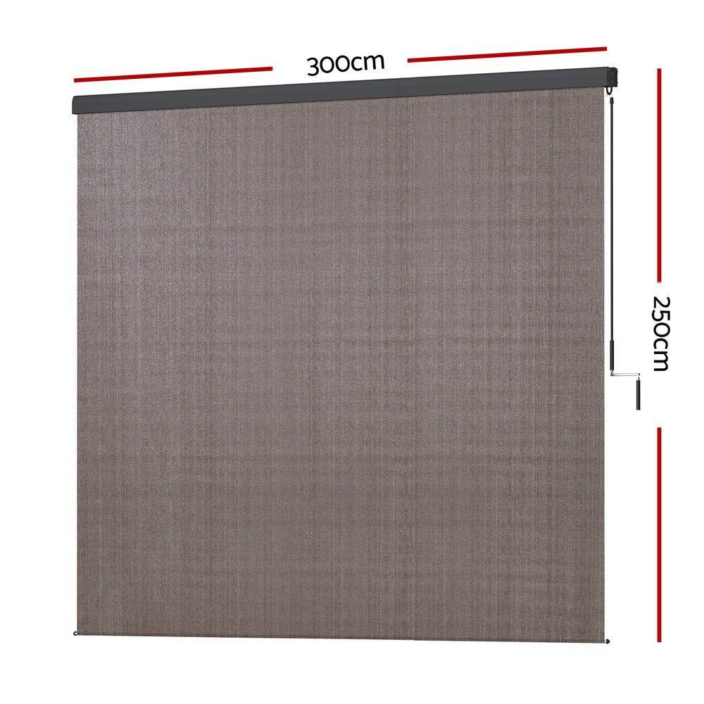 Instahut 3X2.5M Outdoor Blinds Awning Roll Down Retractable Knit Fabric Outdoor Blinds Window Shade Brown - Outdoorium