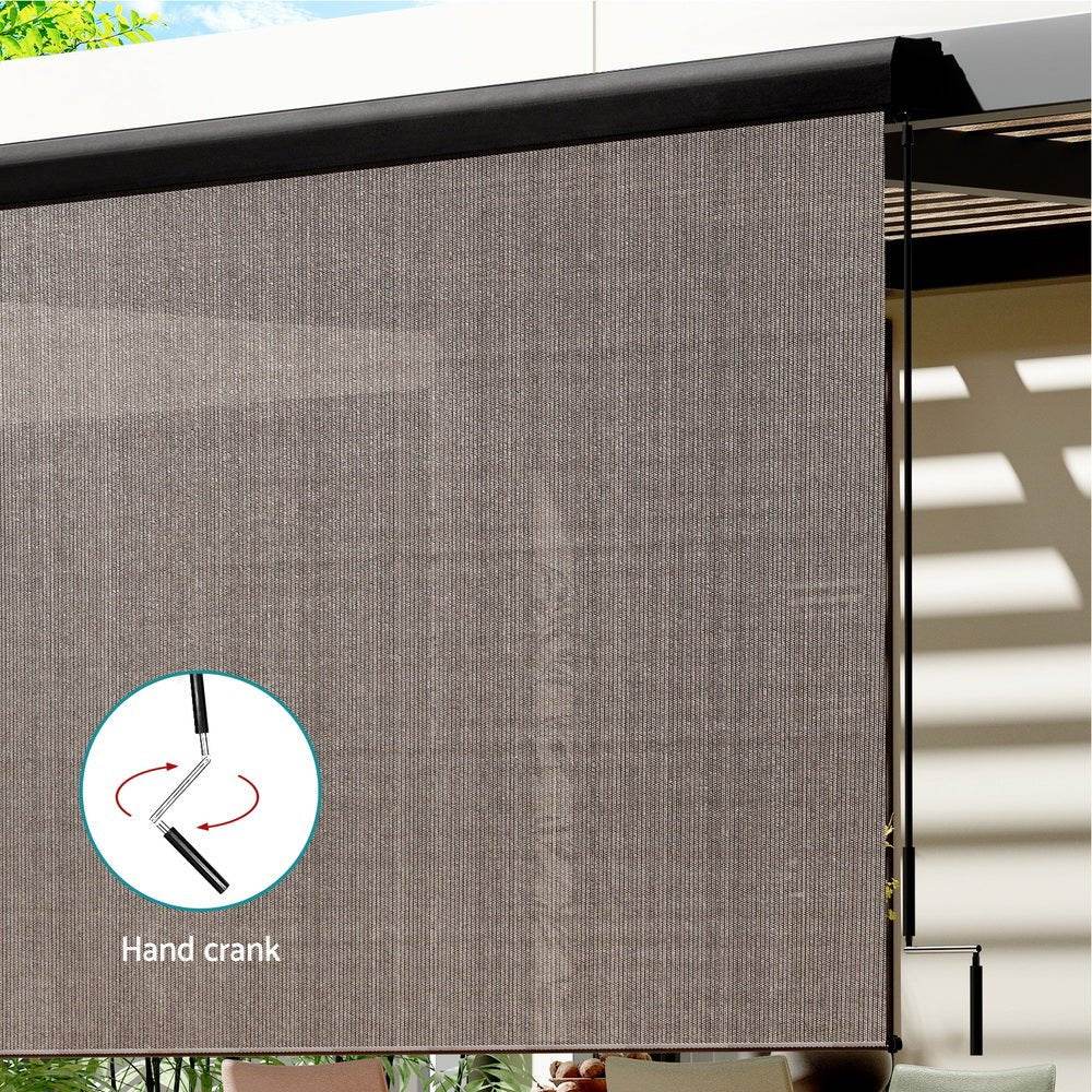 Instahut 3X2.5M Outdoor Blinds Awning Roll Down Retractable Knit Fabric Outdoor Blinds Window Shade Brown - Outdoorium