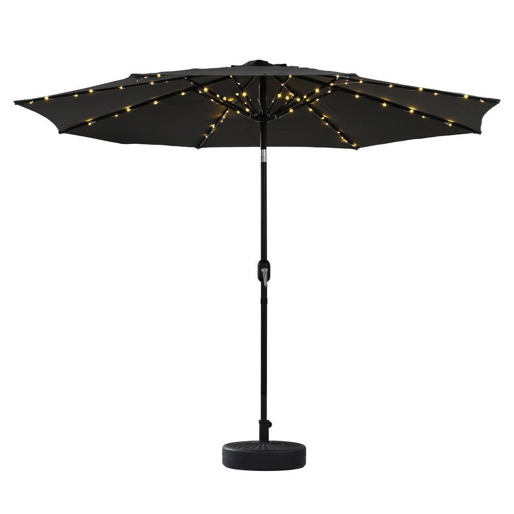 Instahut Outdoor Umbrella 2.9m Market Umbrella with Base String Light Black | Outdoorium