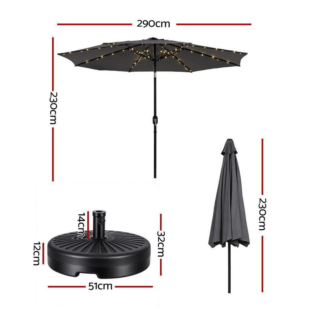 Instahut Outdoor Umbrella 2.9m Market Umbrella with String Light Tilt Charcoal Shade | Outdoorium
