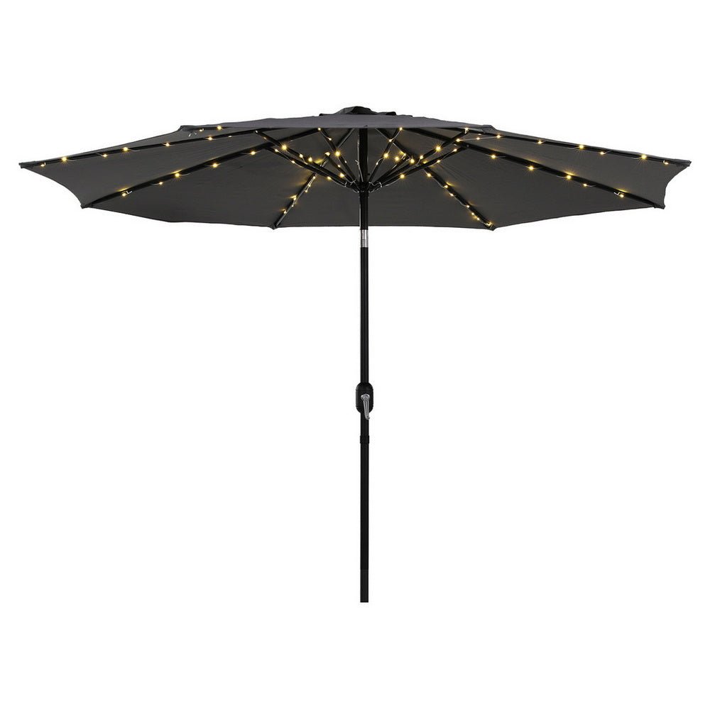 Instahut Outdoor Umbrella 2.9m Market Umbrella with String Light Tilt Charcoal Shade | Outdoorium