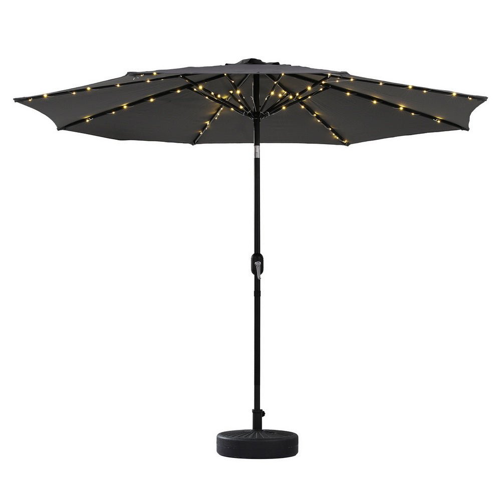 Instahut Outdoor Umbrella 2.9m Market Umbrella with String Light Tilt Charcoal Shade | Outdoorium