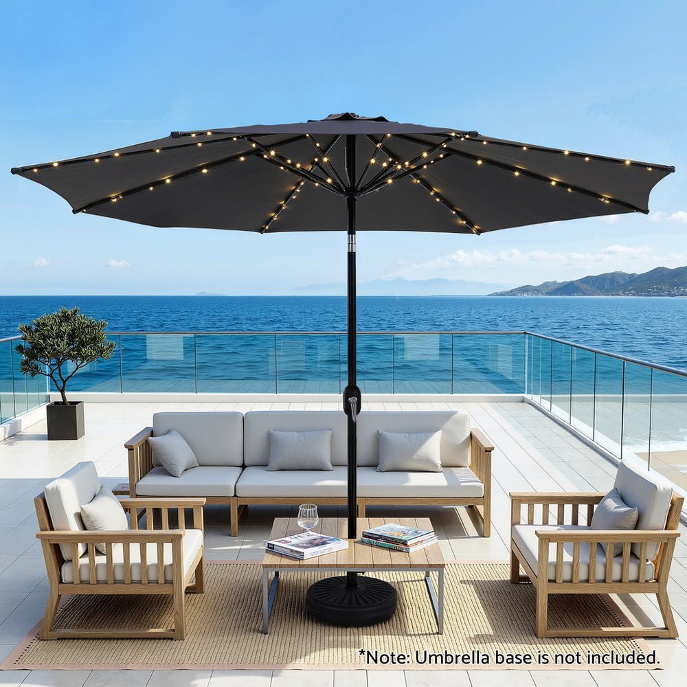 Instahut Outdoor Umbrella 2.9m Market Umbrella with String Light Tilt Charcoal Shade | Outdoorium