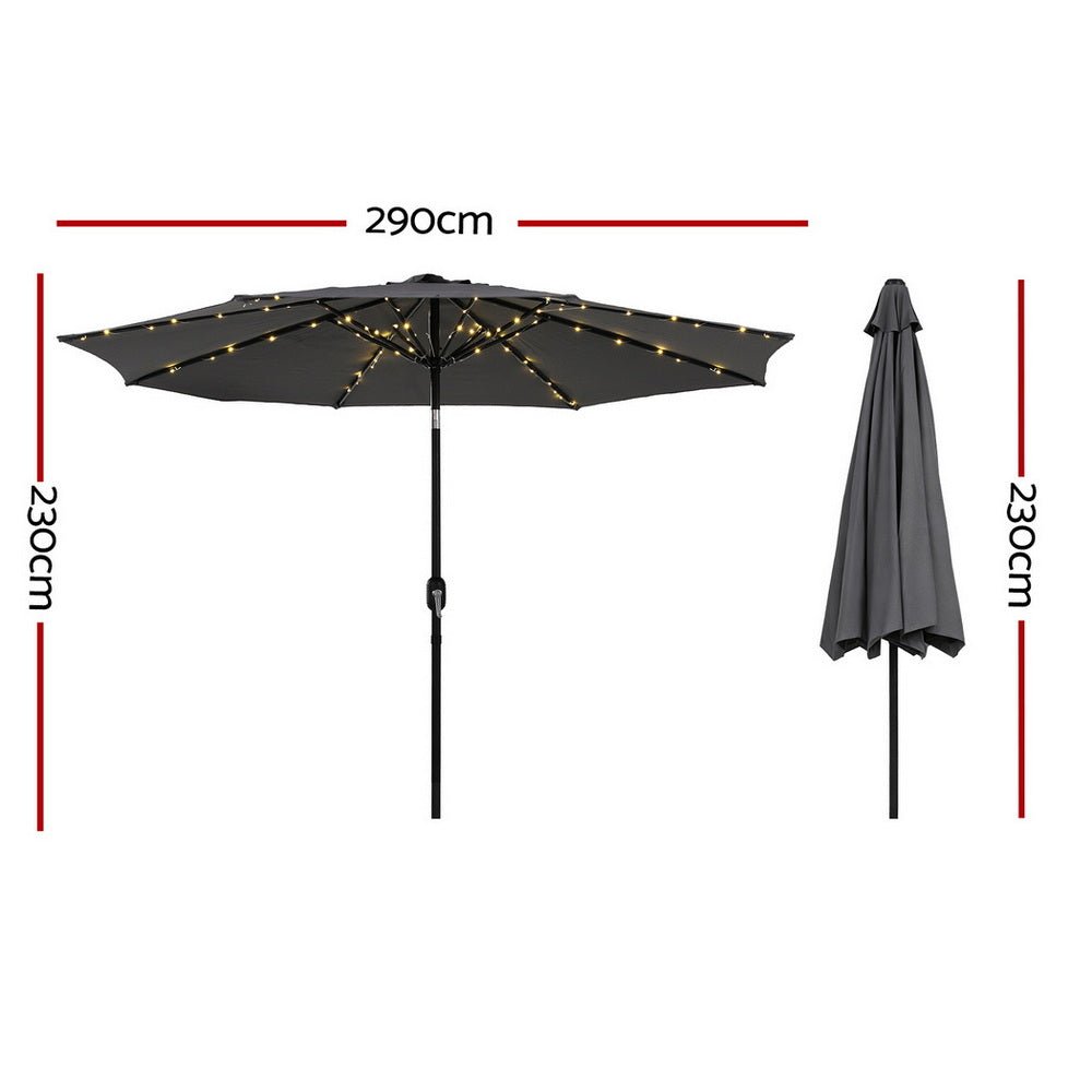 Instahut Outdoor Umbrella 2.9m Market Umbrella with String Light Tilt Charcoal Shade | Outdoorium