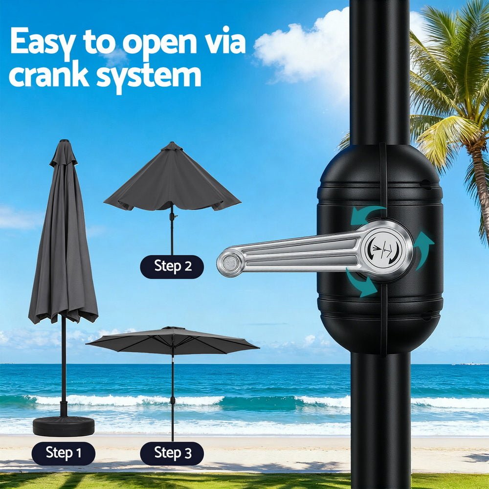Instahut Outdoor Umbrella 2.9m Market Umbrella with String Light Tilt Charcoal Shade | Outdoorium