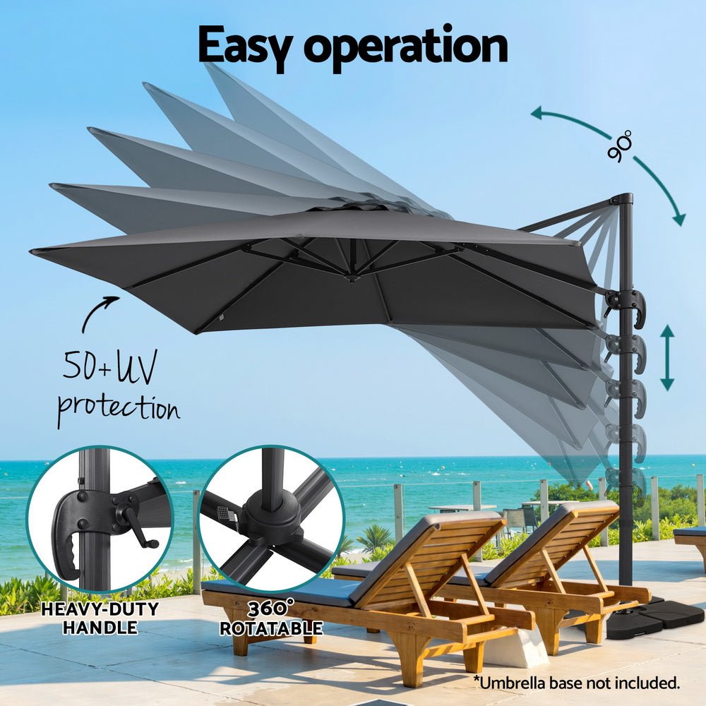 Instahut Outdoor Umbrella 3m Umbrellas Cantilever Stand Sun Roma 360 Degree Charcoal | Outdoorium